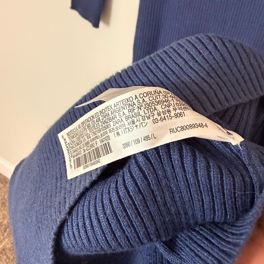 Zara Blue Ribbed Snap Detail Midi Dress Size L - Picture 5 of 5